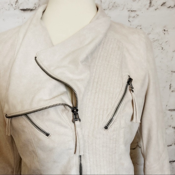 SOLEMIO Beige Vegan Suede Moto Jacket Size Large - Picture 7 of 16